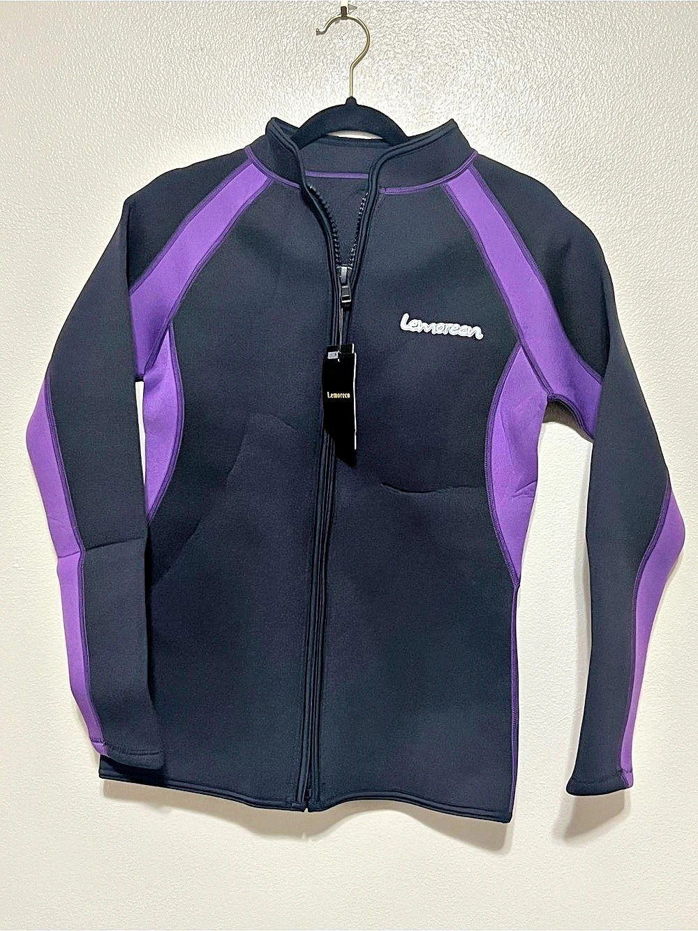 Lemorecn Women's Wetsuit Jacket Neoprene Long Sleeve Full Zip Black Purple US 14
